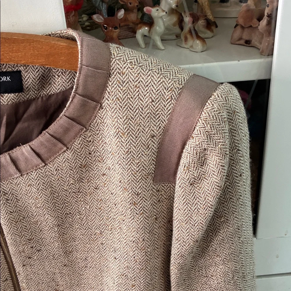 Jones New York Women's Tan Jacket sz 14 Tweed Gold Metallic euc - Picture 2 of 9
